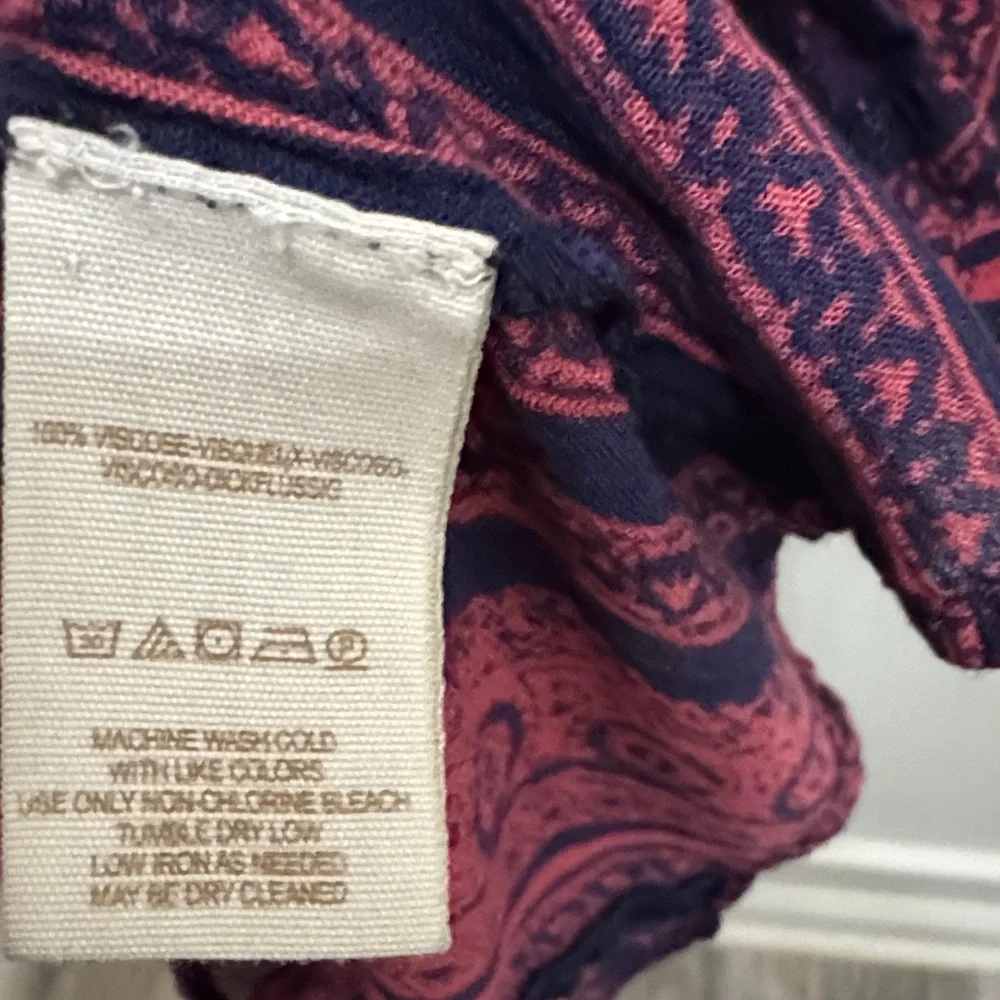 Free People Navy and Raspberry Patterned pants L - Picture 9 of 11